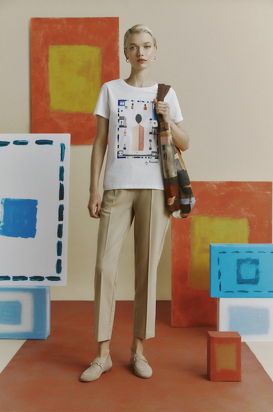 Bavlnené tričko dámske s prímesou elastanu z kolekcie Jerzy Nowosielski x Medicine biela farba s elastanom biela RS24.TSD667