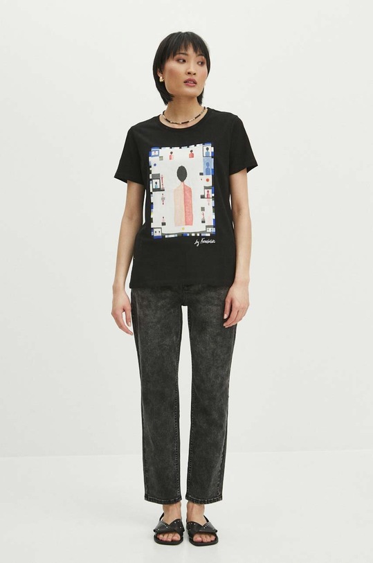 Oblečení Bavlněné tričko dámské s příměsí elastanu z kolekce Jerzy Nowosielski x Medicine černá barva RS24.TSD667 černá
