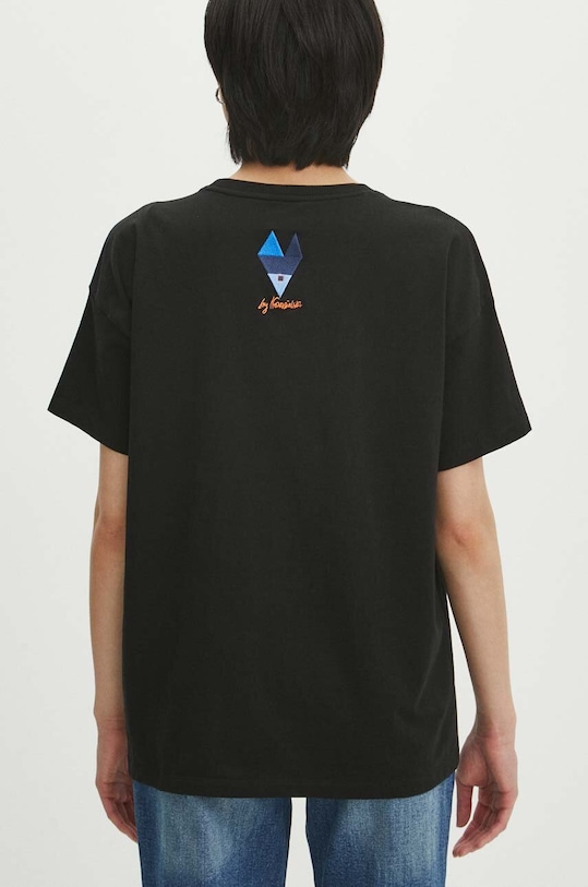 T-shirt bawełniany damski z domieszką elastanu z kolekcji Jerzy Nowosielski x Medicine kolor czarny czarny RS24.TSD669