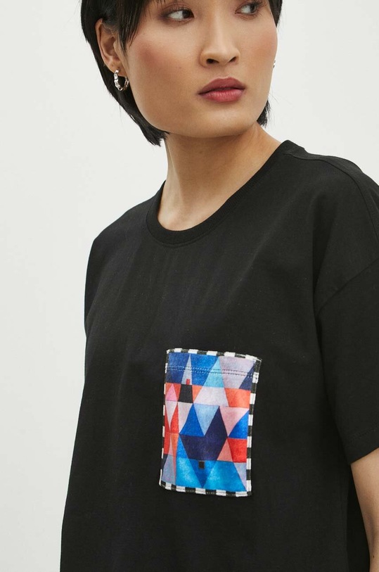 T-shirt bawełniany damski z domieszką elastanu z kolekcji Jerzy Nowosielski x Medicine kolor czarny RS24.TSD669 czarny