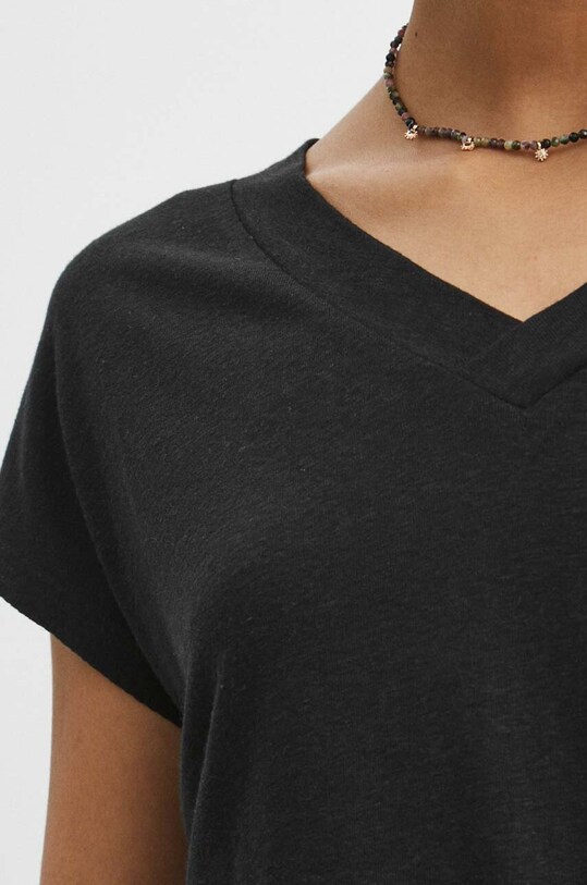 T-shirt lniany damski gładki kolor czarny RS24.TSD701 czarny