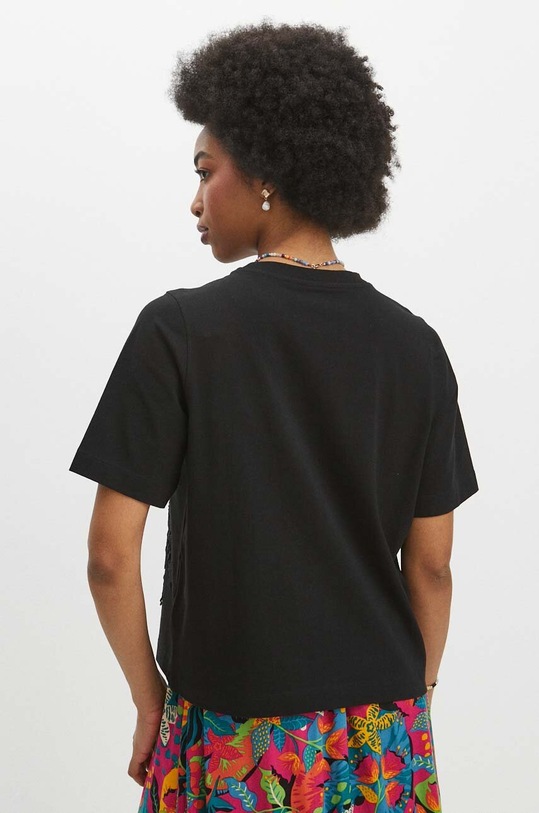 Odzież T-shirt bawełniany damski z domieszką elastanu z aplikacją kolor czarny RS24.TSD703 czarny