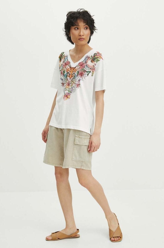T-shirt bawełniany damski z nadrukiem kolor biały RS24.TSD705 biały RS24