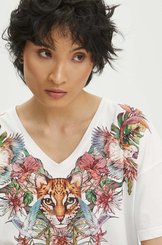 T-shirt bawełniany damski z nadrukiem kolor biały biały RS24.TSD705