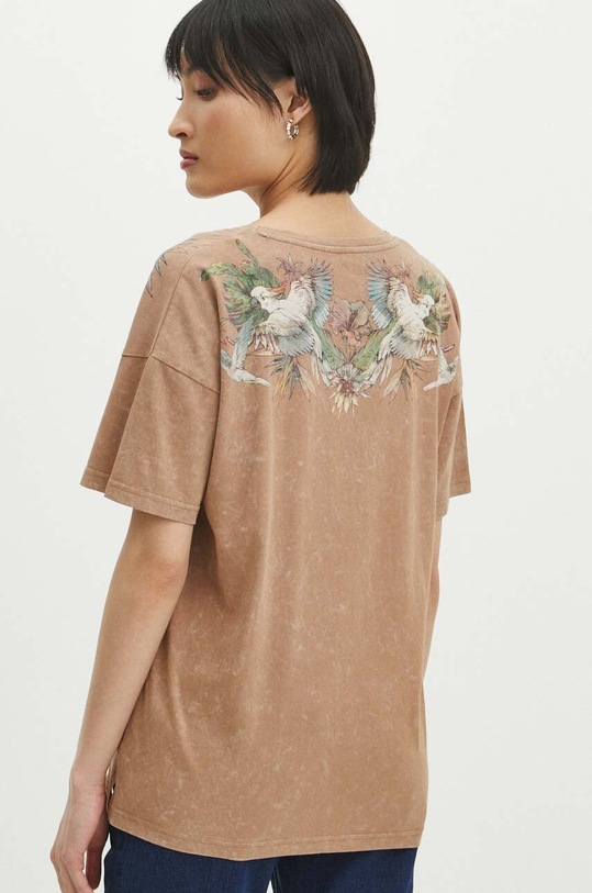 Odzież T-shirt bawełniany damski z nadrukiem kolor beżowy RS24.TSD705 beżowy