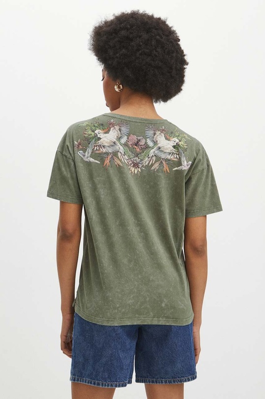 Odzież T-shirt bawełniany damski z nadrukiem kolor zielony RS24.TSD705 zielony