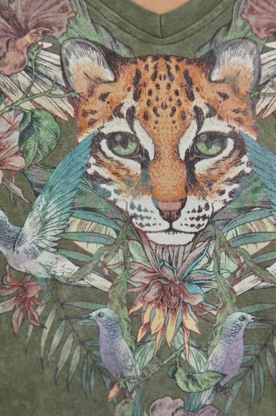 T-shirt bawełniany damski z nadrukiem kolor zielony RS24.TSD705 zielony