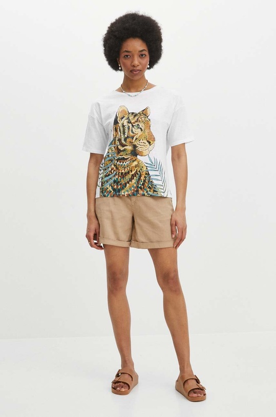 T-shirt bawełniany damski z nadrukiem kolor biały RS24.TSD706 biały RS24