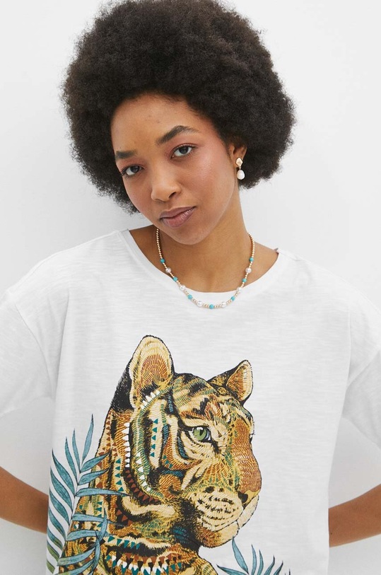 T-shirt bawełniany damski z nadrukiem kolor biały biały RS24.TSD706