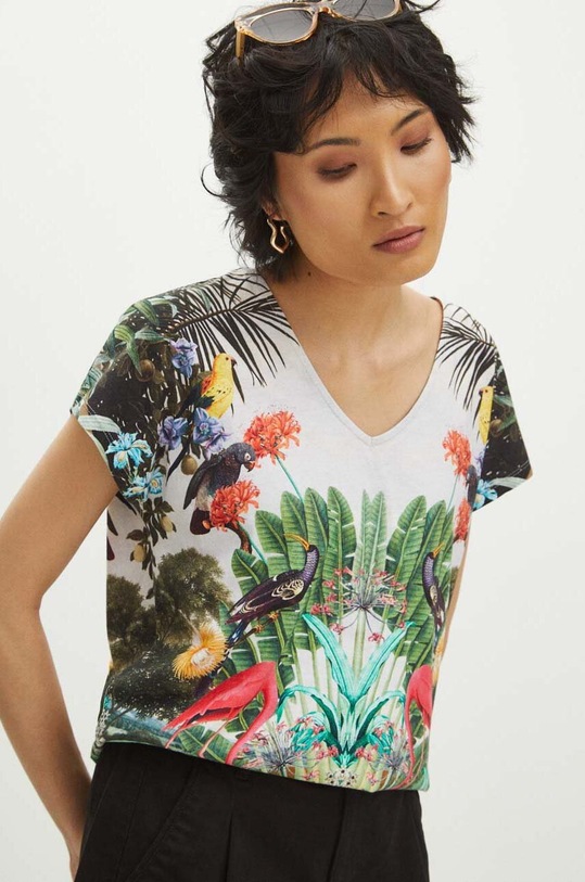 T-shirt bawełniany damski wzorzysty kolor multicolor wzorzyste multicolor RS24.TSD709