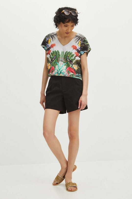 T-shirt bawełniany damski wzorzysty kolor multicolor RS24.TSD709 multicolor RS24
