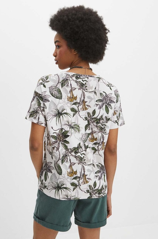 Odzież T-shirt bawełniany damski z domieszką elastanu wzorzysty kolor beżowy RS24.TSD711 beżowy