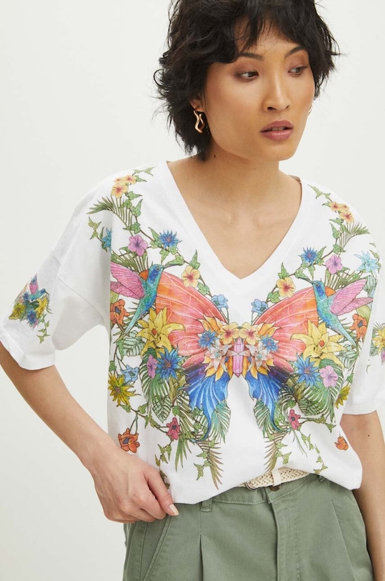 Bavlnené tričko dámske biela farba bavlna biela RS24.TSD712