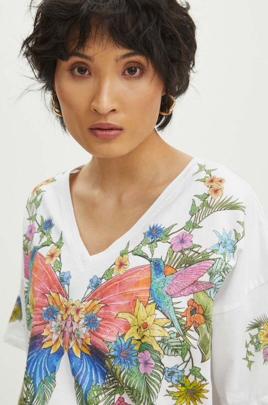 Bavlnené tričko dámske biela farba biela RS24.TSD712