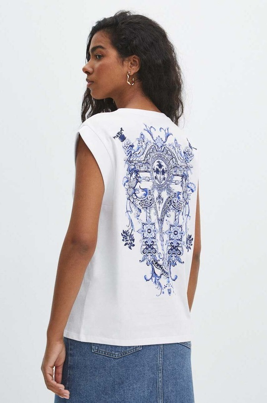 T-shirt bawełniany damski z nadrukiem kolor biały bawełna biały RS24.TSD806