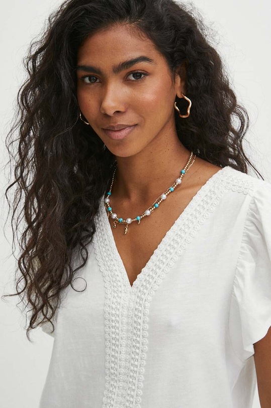 Bavlnené tričko dámske béžová farba béžová RS24.TSD811