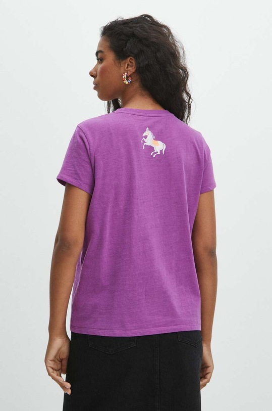 T-shirt bawełniany damski z nadrukiem z kolekcji Jane Tattersfield x Medicine kolor fioletowy fioletowy RS24.TSD851