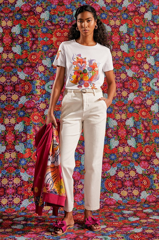 Bavlnené tričko dámske s prímesou elastanu z kolekcie Jane Tattersfield x Medicine biela farba s elastanom biela RS24.TSD857