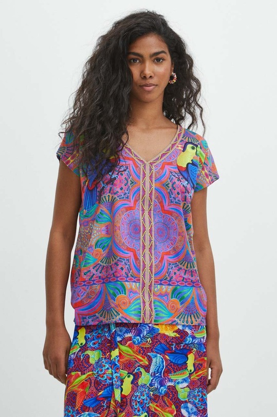 T-shirt bawełniany damski z kolekcji Jane Tattersfield x Medicine kolor multicolor RS24.TSD862 multicolor RS24