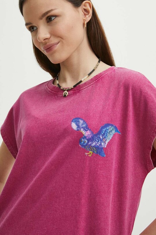 T-shirt bawełniany damski z kolekcji Jane Tattersfield x Medicine kolor różowy RS24.TSD863 różowy RS24