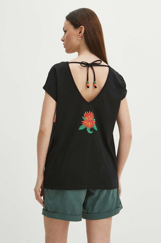 Odzież T-shirt bawełniany damski z kolekcji Jane Tattersfield x Medicine kolor czarny RS24.TSD864 czarny