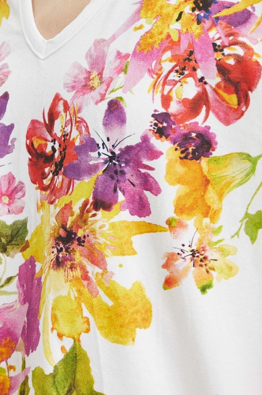 T-shirt bawełniany damski z domieszką elastanu w kwiaty kolor biały RS24.TSD901 biały