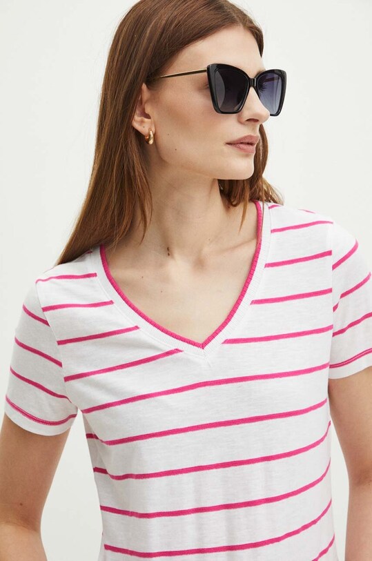 T-shirt damski w paski kolor biały biały RS24.TSD906