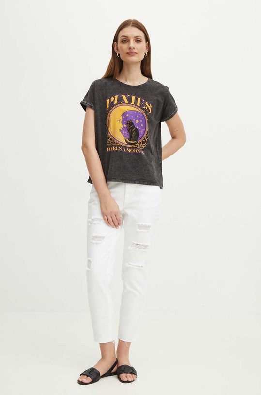 Odzież T-shirt bawełniany damski Pixies kolor szary RS24.TSD955 szary