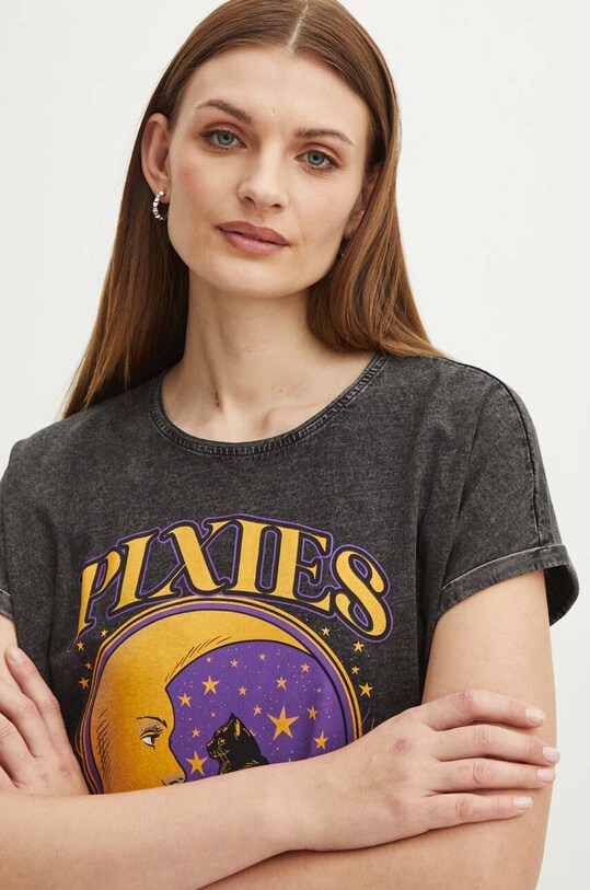 T-shirt bawełniany damski Pixies kolor szary RS24.TSD955 szary