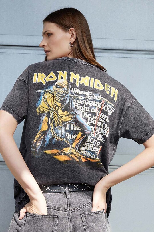 T-shirt bawełniany damski Iron Maiden kolor szary okrągły szary RS24.TSD957