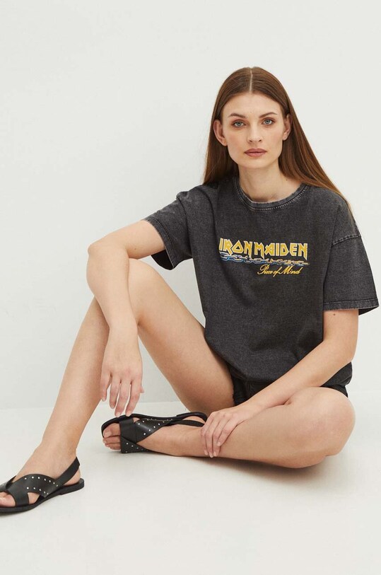 Odzież T-shirt bawełniany damski Iron Maiden kolor szary RS24.TSD957 szary