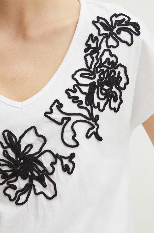 T-shirt bawełniany damski z ozdobną aplikacją kolor biały RS24.TSDA02 biały
