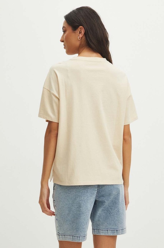 Odzież T-shirt bawełniany damski z ozdobnym haftem kolor beżowy RS24.TSDA03 beżowy