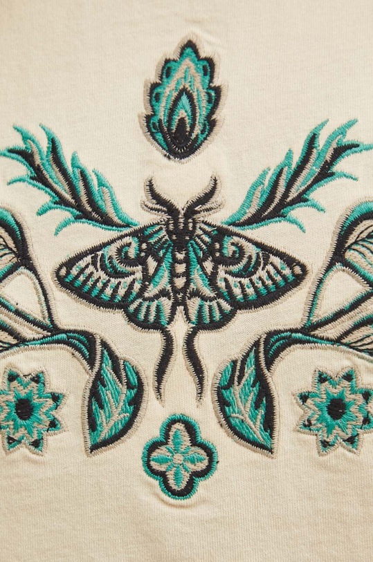 T-shirt bawełniany damski z ozdobnym haftem kolor beżowy beżowy RS24.TSDA03