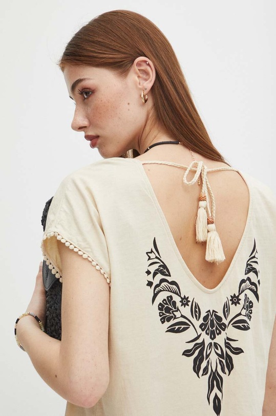 Bavlněné tričko béžová barva kulatý béžová RS24.TSDA04