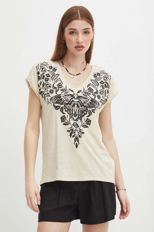 Oblečení Bavlněné tričko béžová barva RS24.TSDA04 béžová