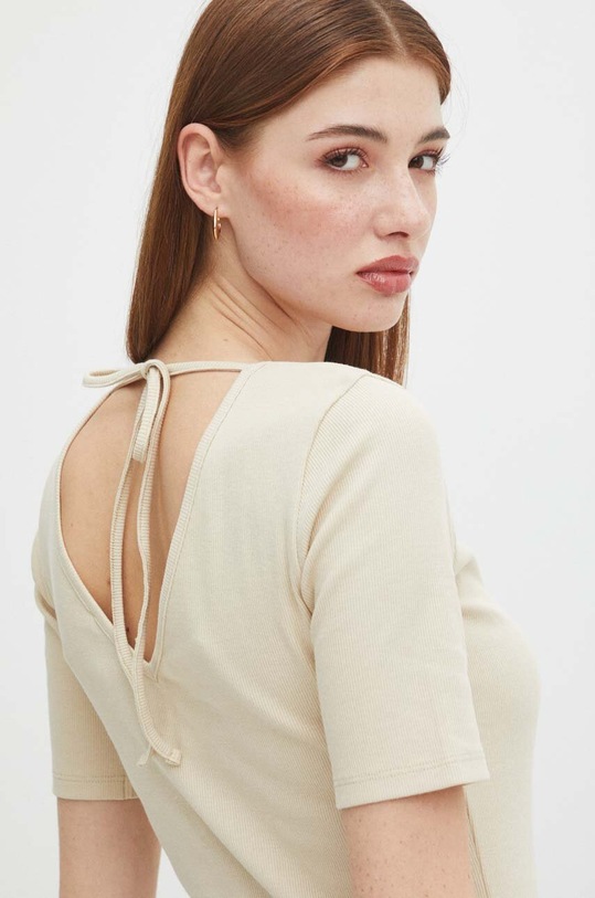 Bavlněné tričko béžová barva slim béžová RS24.TSDA12