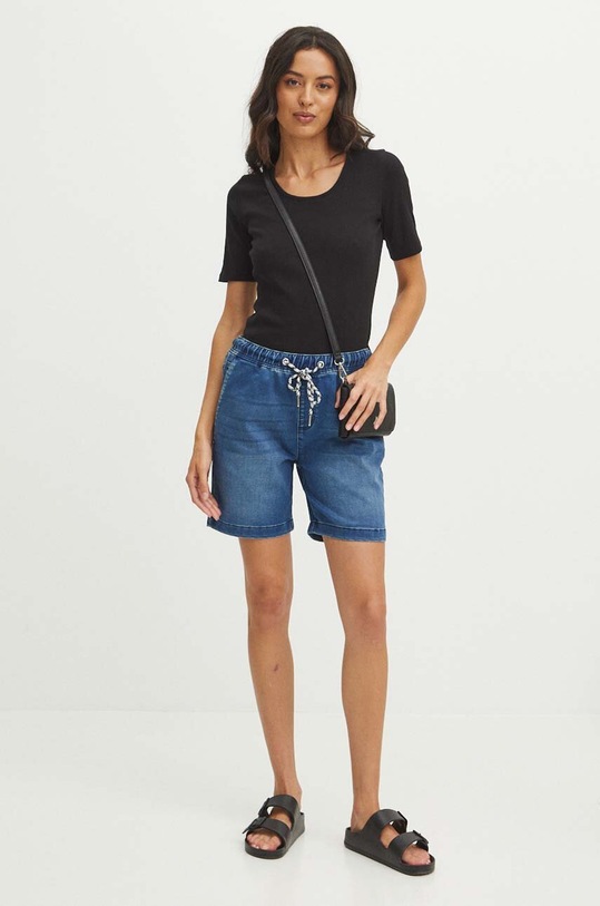 T-shirt bawełniany damski prążkowany z domieszką elastanu kolor czarny RS24.TSDA12 czarny RS24