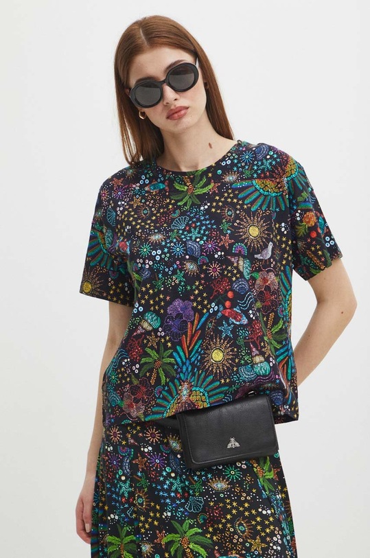 T-shirt bawełniany damski wzorzysty kolor multicolor bawełna multicolor RS24.TSDA24