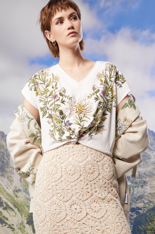 Bavlnené tričko dámske z kolekcie Tatra National Park x Medicine béžová farba potlač béžová RS24.TSDA53