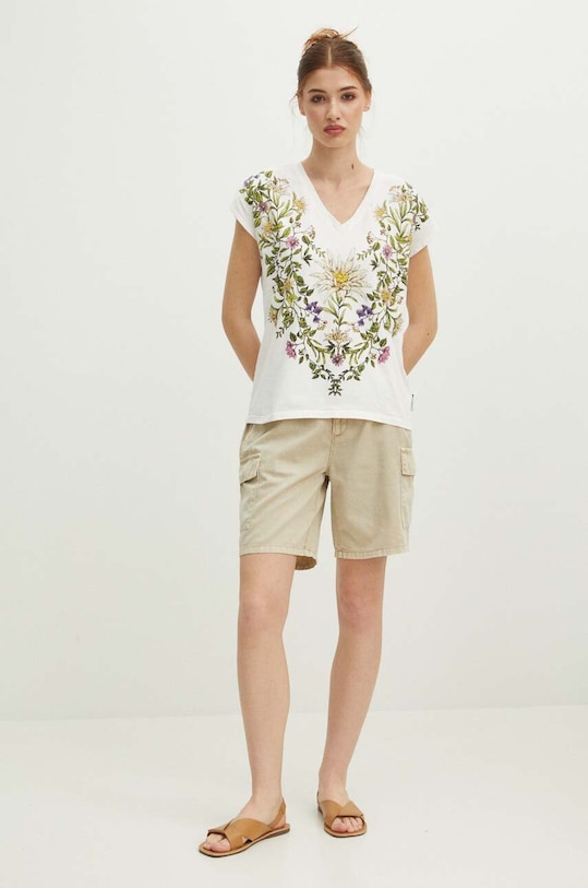 Oblečenie Bavlnené tričko dámske z kolekcie Tatra National Park x Medicine béžová farba RS24.TSDA53 béžová