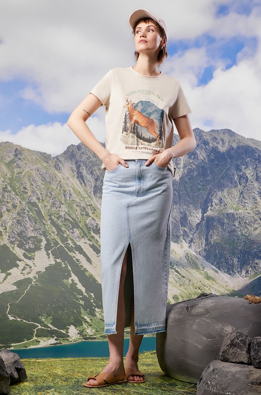 T-shirt bawełniany damski z kolekcji Tatrzański Park Narodowy x Medicine kolor beżowy okrągły beżowy RS24.TSDA57