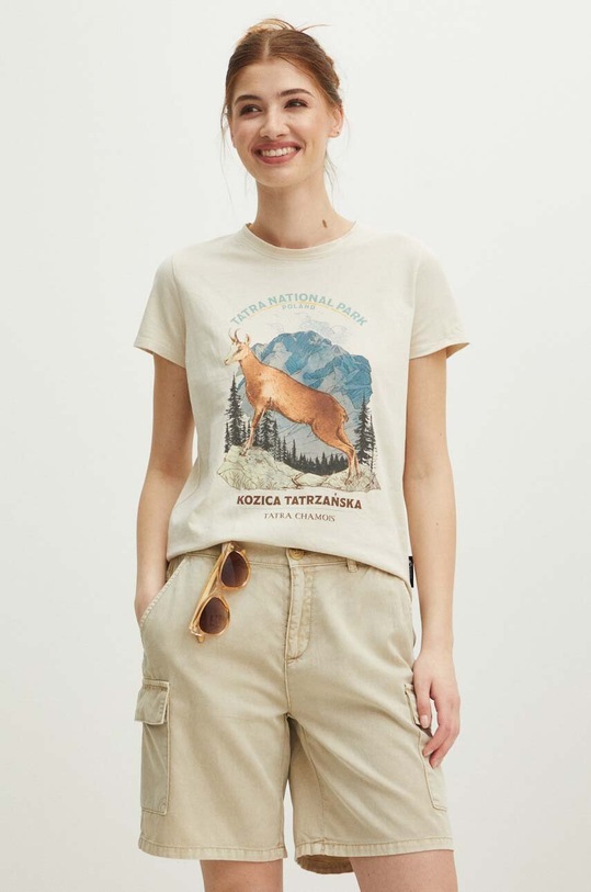 T-shirt bawełniany damski z kolekcji Tatrzański Park Narodowy x Medicine kolor beżowy RS24.TSDA57 beżowy RS24