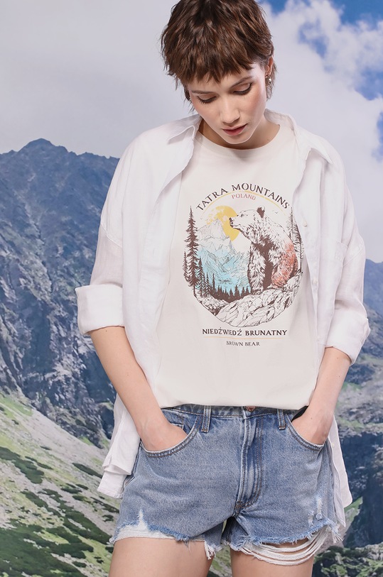 Bavlnené tričko dámske z kolekcie Tatra National Park x Medicine béžová farba okrúhly béžová RS24.TSDA58