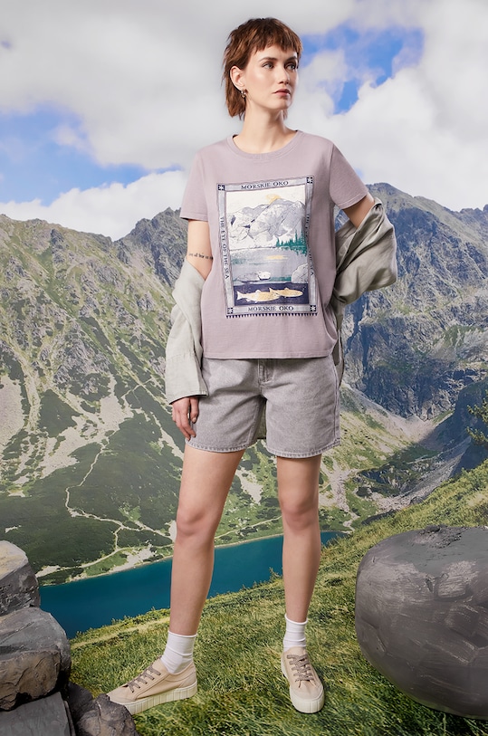 T-shirt bawełniany damski z kolekcji Tatrzański Park Narodowy x Medicine kolor fioletowy okrągły fioletowy RS24.TSDA59
