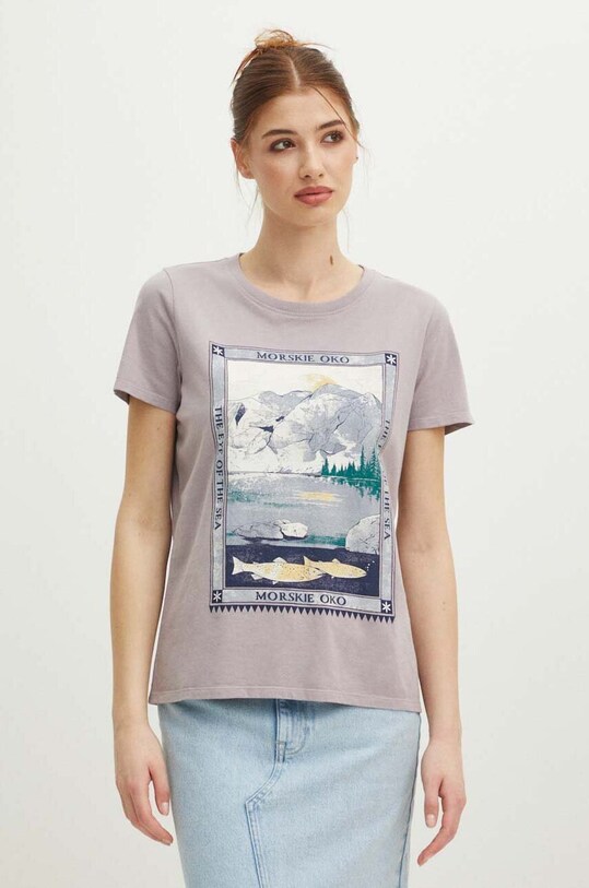 T-shirt bawełniany damski z kolekcji Tatrzański Park Narodowy x Medicine kolor fioletowy RS24.TSDA59 fioletowy RS24