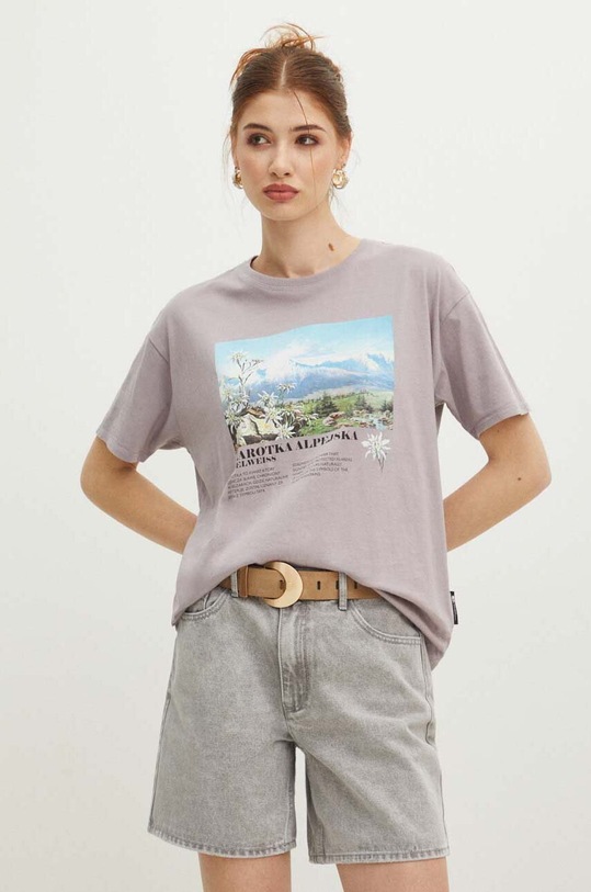 T-shirt bawełniany damski z kolekcji Tatrzański Park Narodowy x Medicine kolor fioletowy RS24.TSDA60 fioletowy RS24