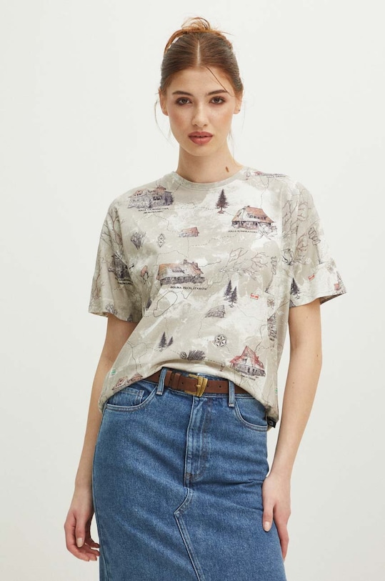 T-shirt bawełniany damski z kolekcji Tatrzański Park Narodowy x Medicine kolor beżowy RS24.TSDA61 beżowy RS24