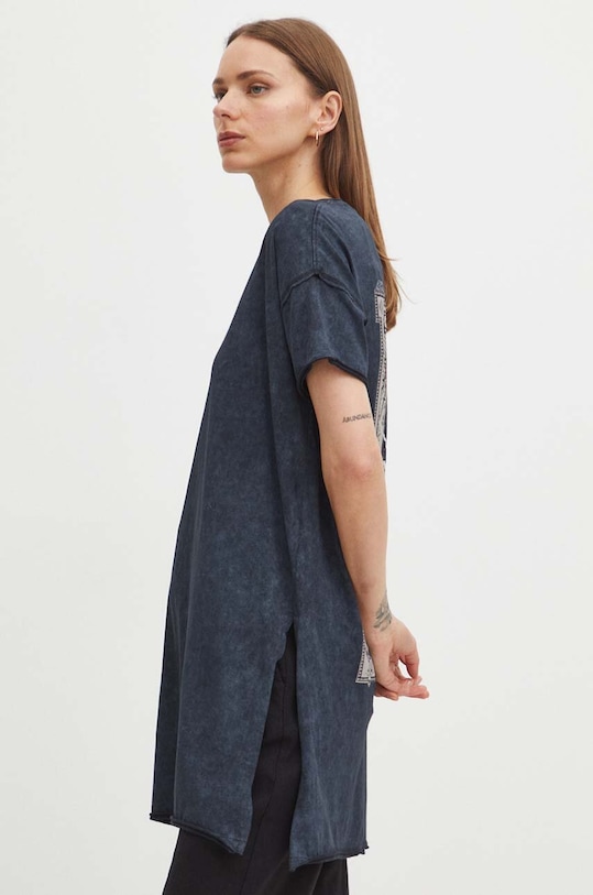 T-shirt bawełniany damski z nadrukiem kolor czarny czarny RS24.TSDB00