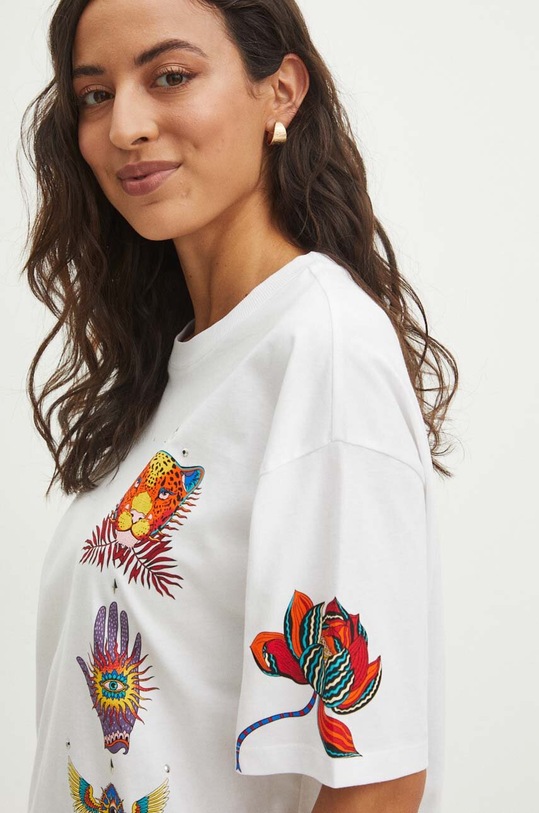 T-shirt bawełniany damski z nadrukiem kolor biały okrągły biały RS24.TSDB02